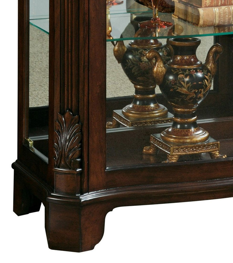 PFC Curios - Distinguished Carved 3 Shelf Curio Cabinet - Cherry Brown