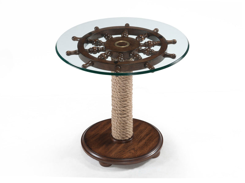 Beaufort - Round Accent Table With Base And Glass Top - Dark Oak