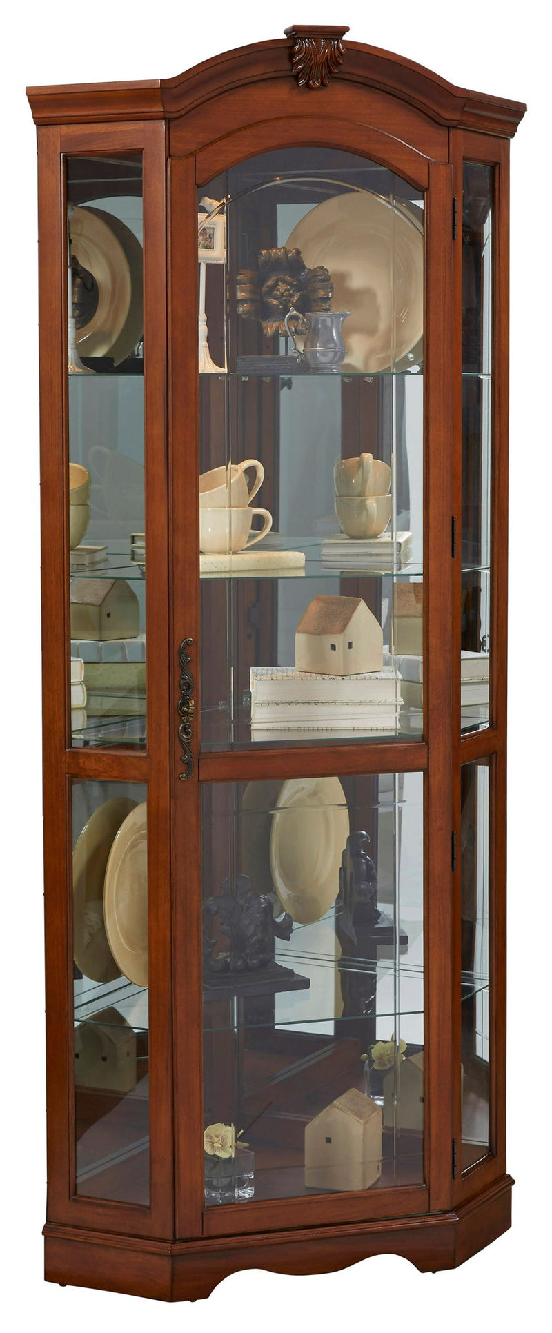 PFC Curios - Mirrored Corner Curio Cabinet - Warm Cherry Brown