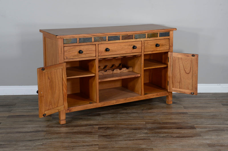 Sedona - Wood Buffet With Natural Slate - Rustic Oak