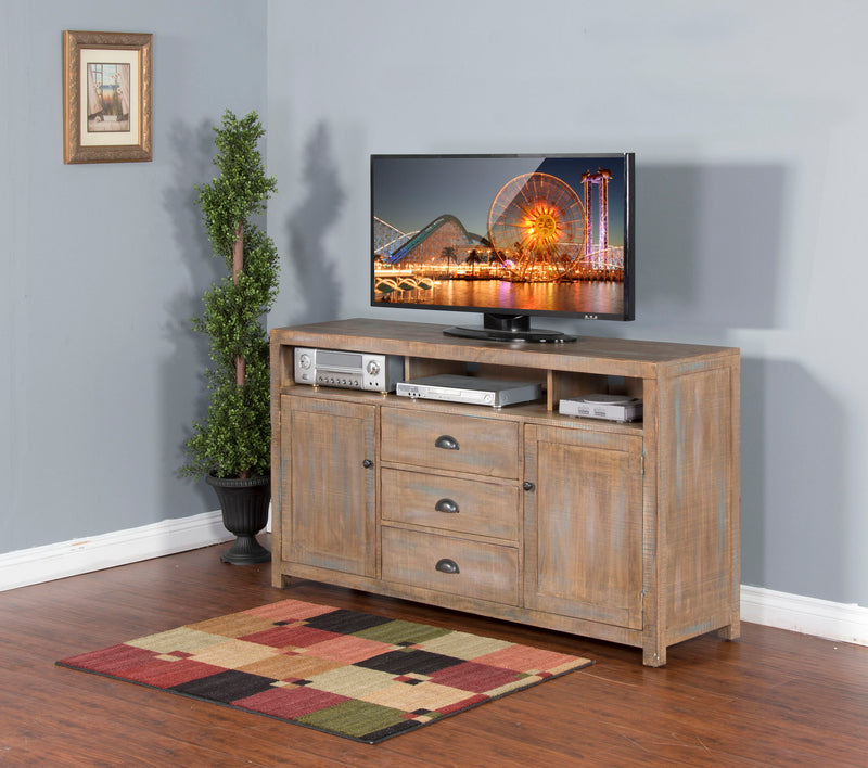 Durango - Entertainment Wall With 66" Console & 2 Piers - Weathered Brown