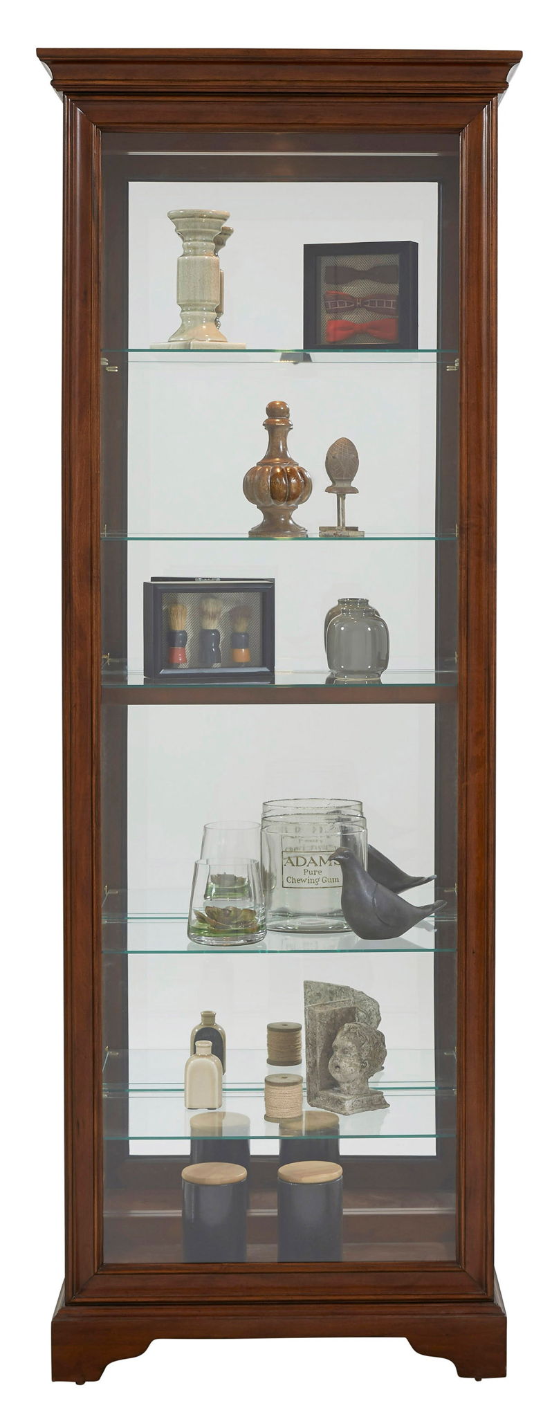 PFC Curios - Mirrored 5 Shelf Gallery Curio Cabinet - Oak Brown