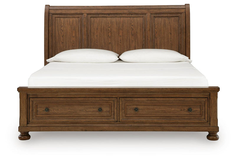 Zackaryn - King Sleigh Storage Bed - Warm Brown