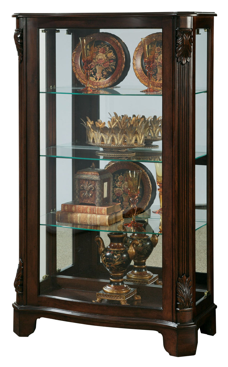 PFC Curios - Distinguished Carved 3 Shelf Curio Cabinet - Cherry Brown