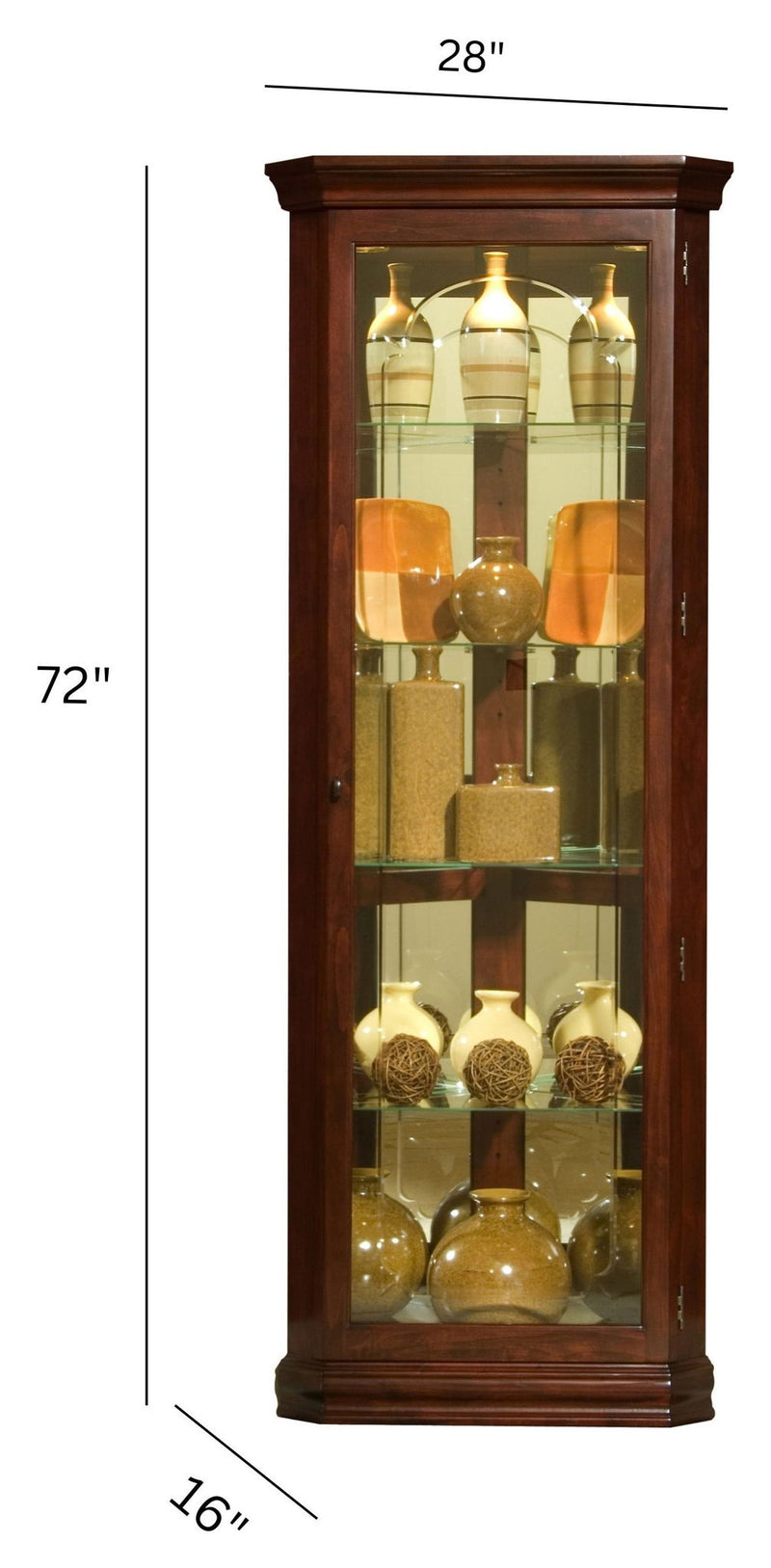 PFC Curios - Mirrored 4 Shelf Corner Curio Cabinet - Victorian Brown