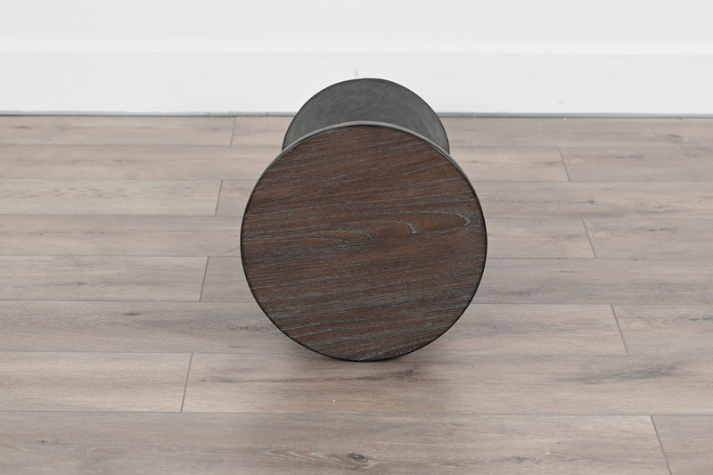 Malibu - Cone-Base Accent Table With Round Wood Top - Weathered Rum
