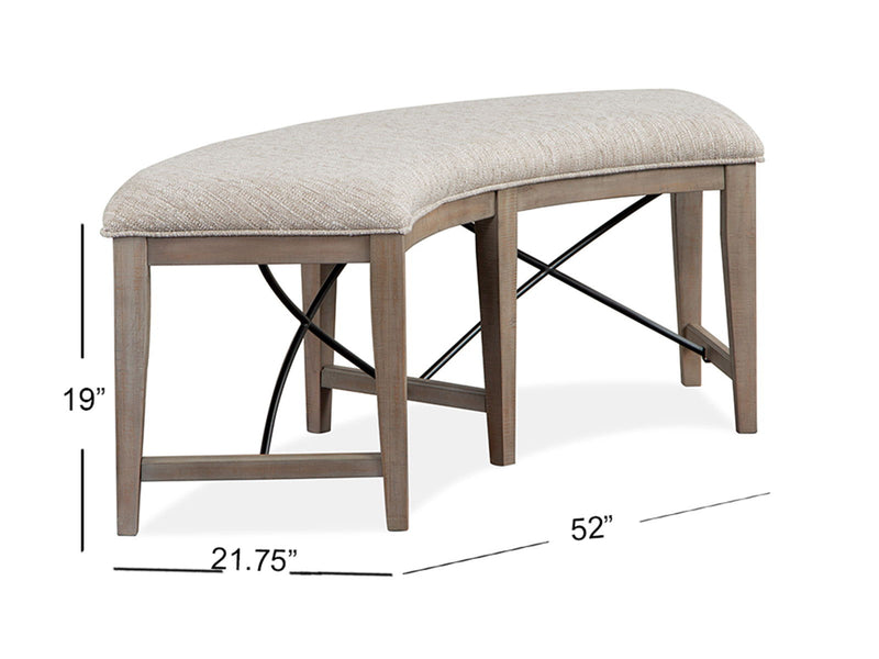 Paxton Place - Curved Bench With Upholstered Seat - Dovetail Gray