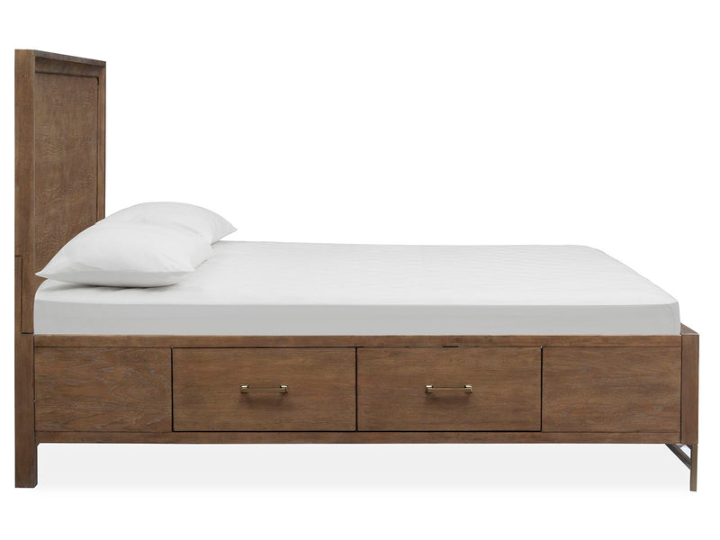 Lindon - Complete Panel Bed With Storage Rails - Belgian Wheat