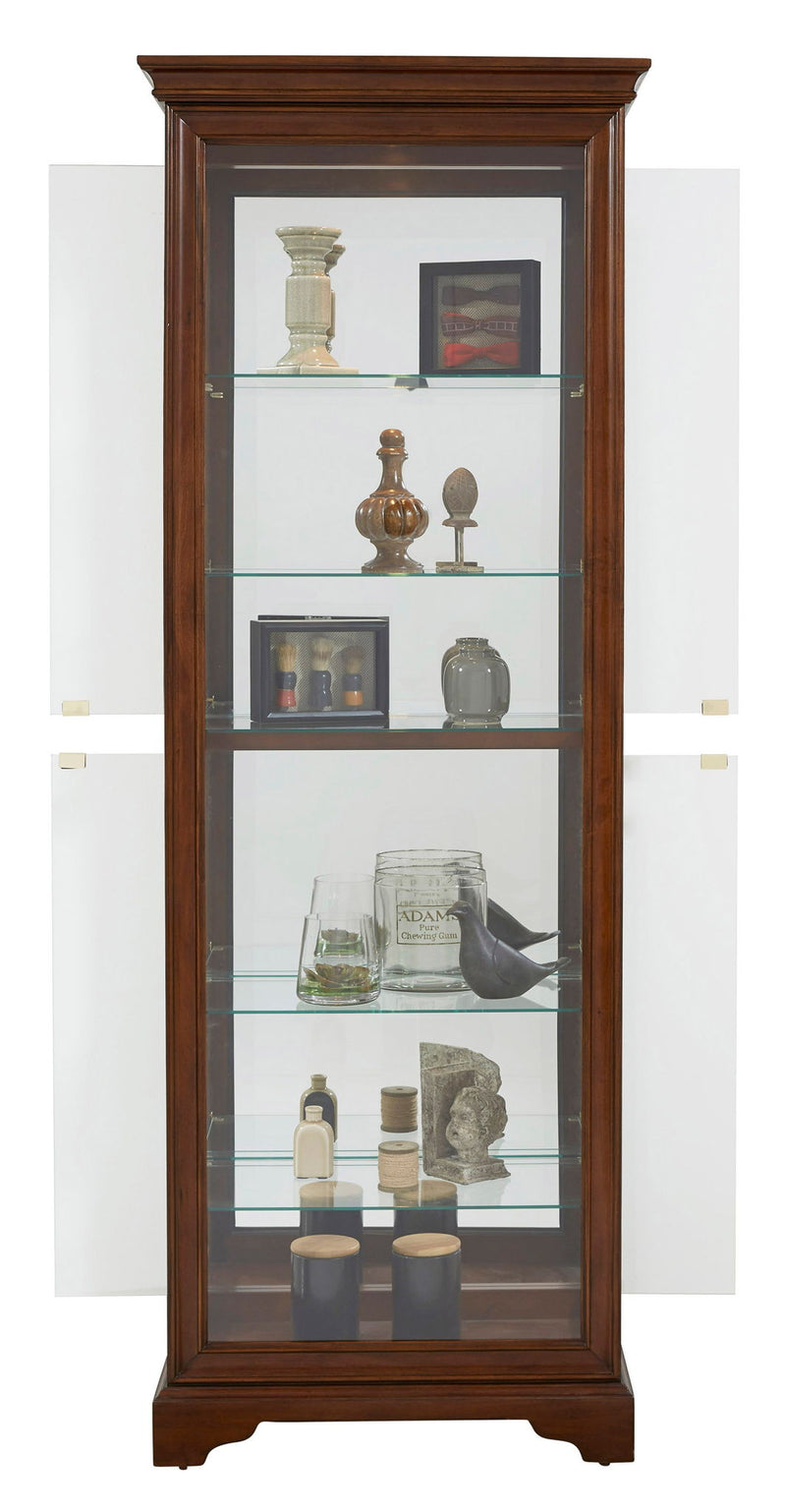PFC Curios - Mirrored 5 Shelf Gallery Curio Cabinet - Oak Brown