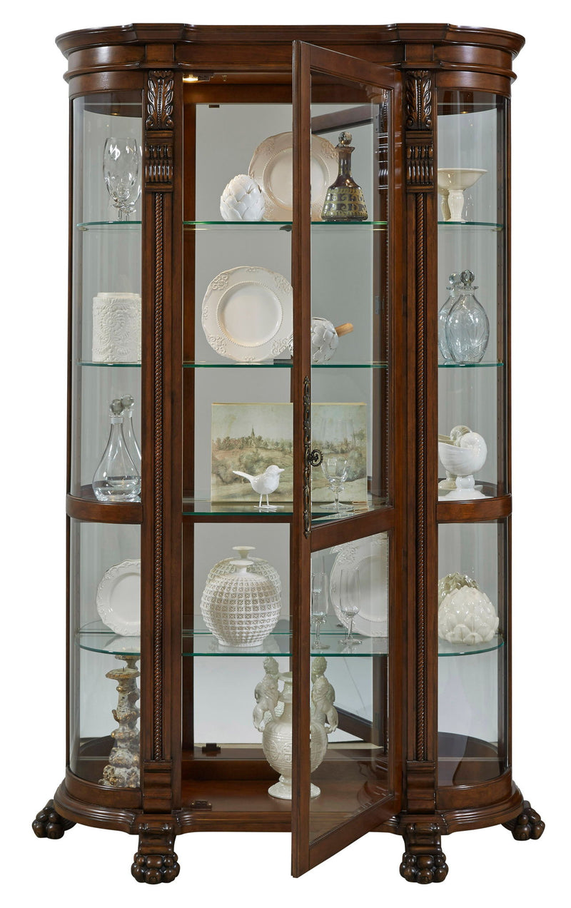 PFC Curios - Lighted Curved Front 4 Shelf Curio Cabinet - Maple Brown