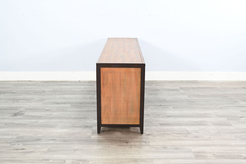 Industrial TV Stand With Open Shelving And Metal Accents - Antique Brown