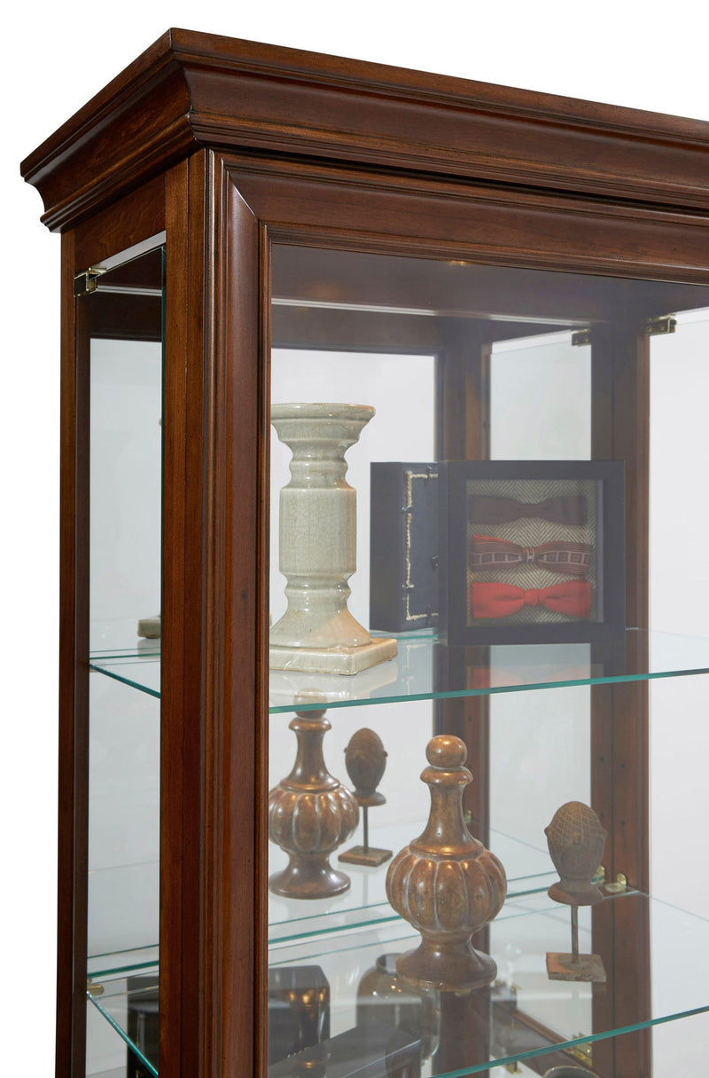 PFC Curios - Mirrored 5 Shelf Gallery Curio Cabinet - Oak Brown
