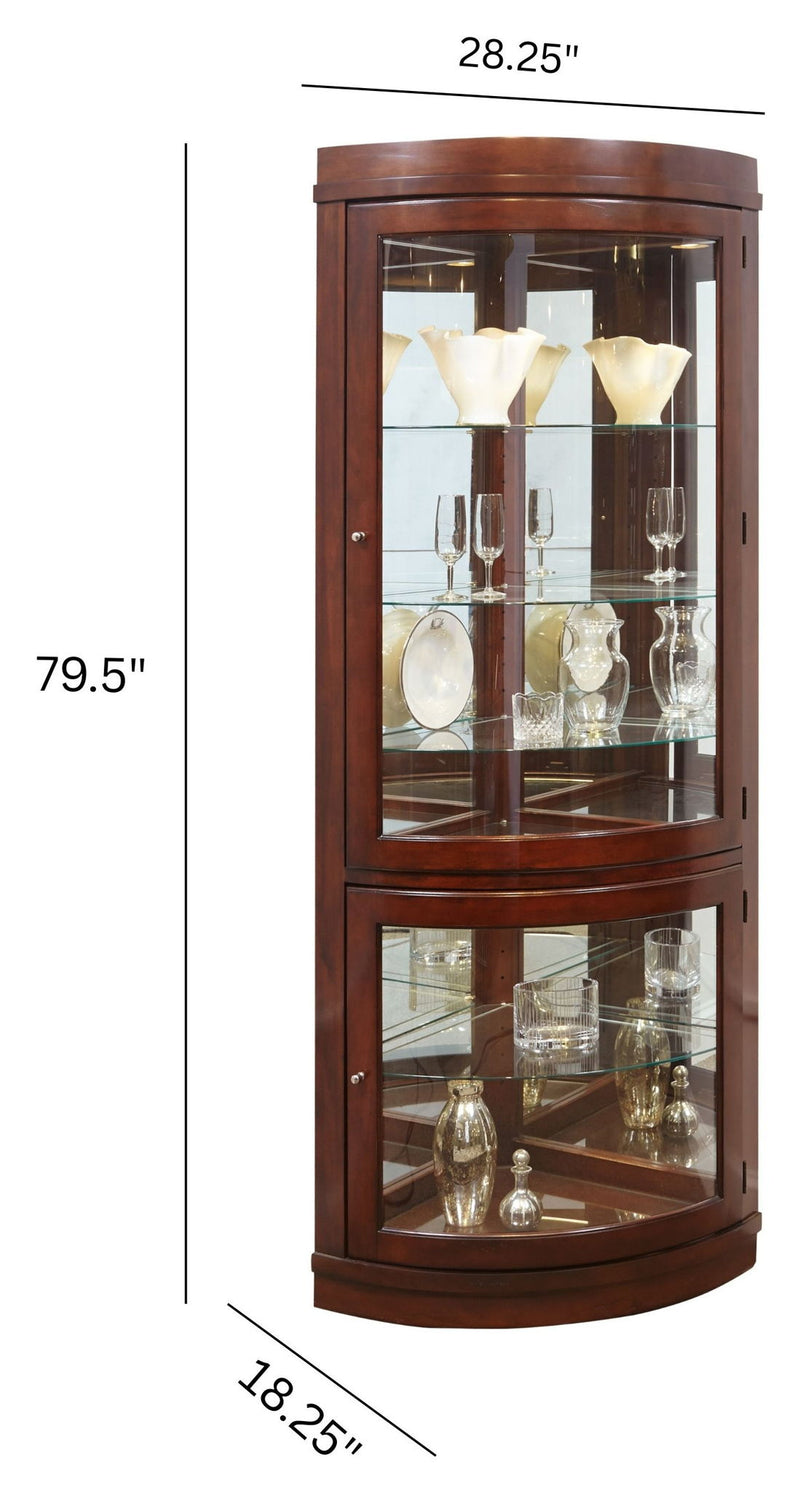 PFC Curios - Curved 5 Shelf Corner Curio Cabinet - Cherry Brown
