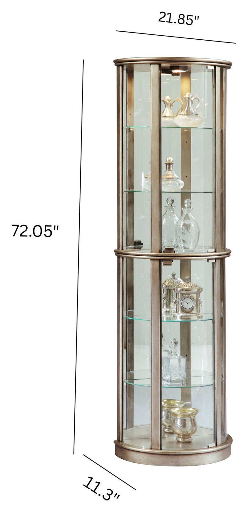PFC Curios - Lighted Half Round 5 Shelf Curio Cabinet - Aged Silver
