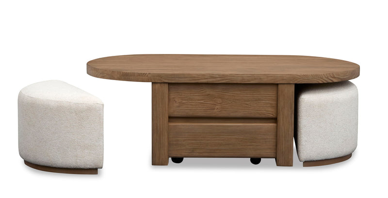 Hayden - Lift Top Storage Cocktail Table With Casters And Two Upholstered Stools - Golden Oat