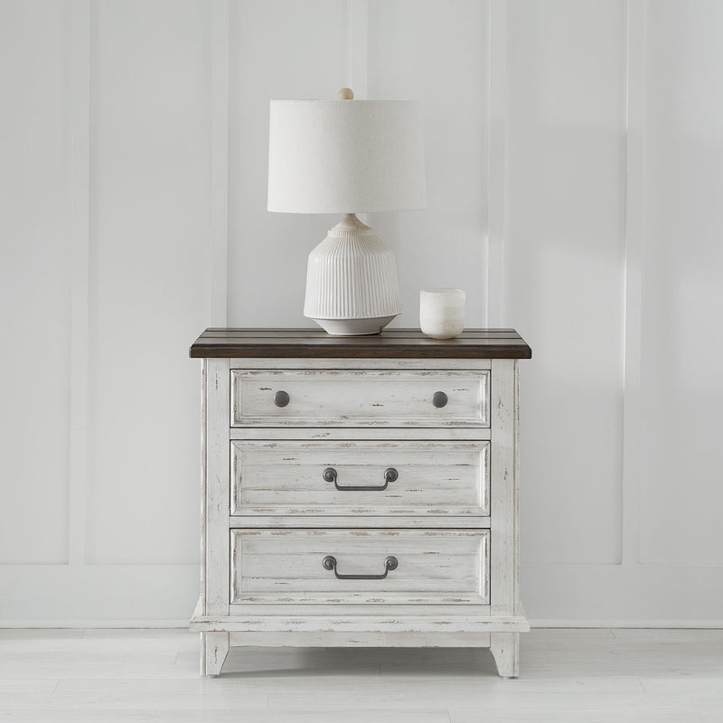 River Place - 3 Drawer Nightstand With Charging Station - Riverstone White & Tobacco