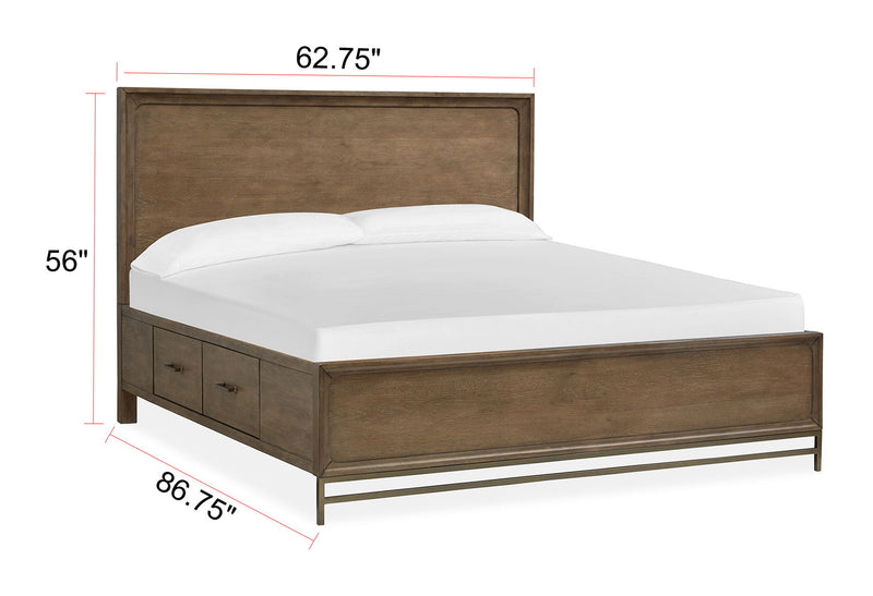 Lindon - Complete Panel Bed With Storage Rails - Belgian Wheat