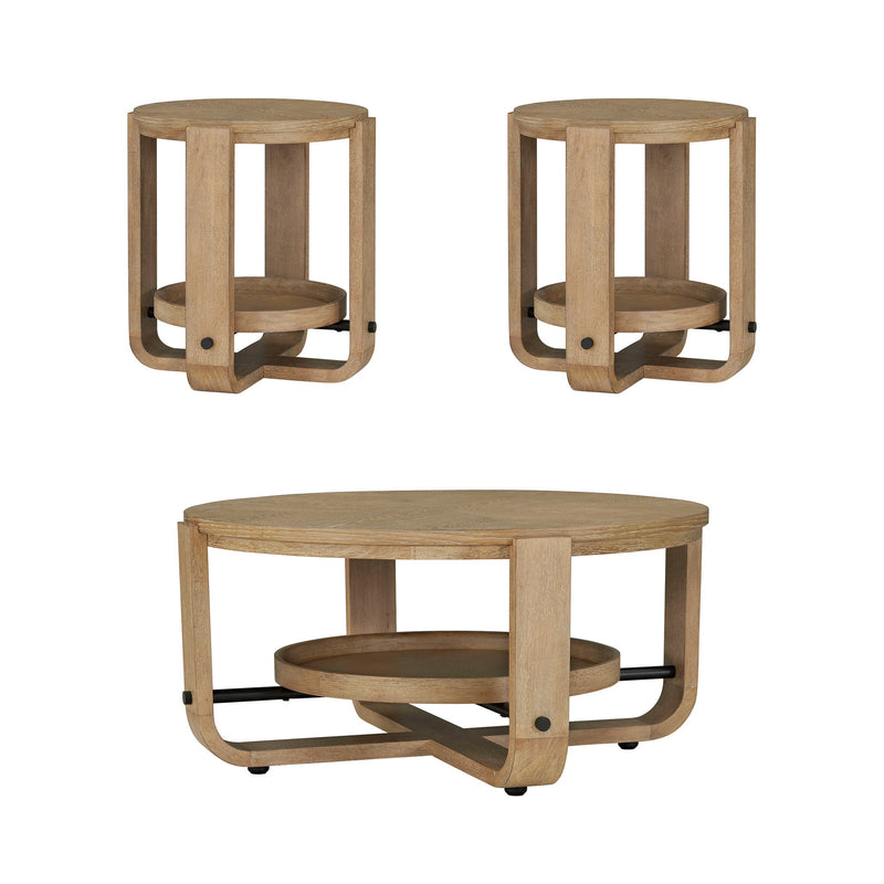 Escape - 3 Piece Occasional Table Set - Glazed Natural Oak / Black Metal Trim