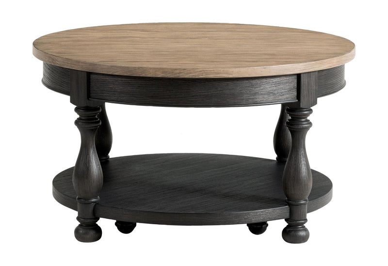 Barrington - 2 Tone Round Cocktail Table - Antique Oak / Matte Black