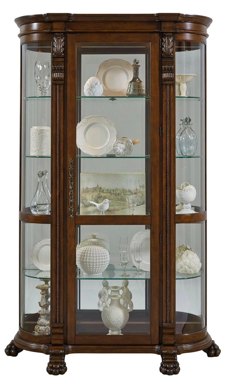 PFC Curios - Lighted Curved Front 4 Shelf Curio Cabinet - Maple Brown