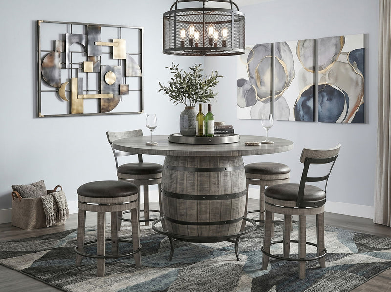 Alpine - Round Pub Table With Wine Barrel Base - Gray