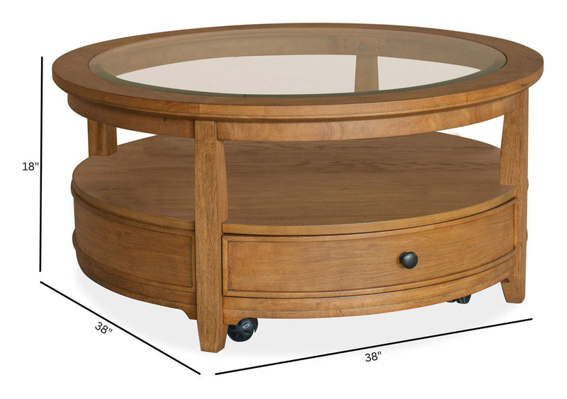 Durant - Round Cocktail Table With Casters - Honey Brown